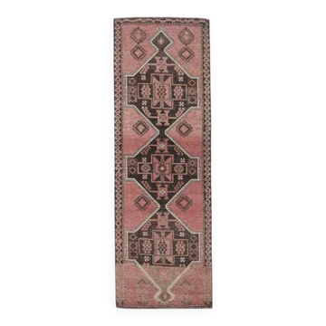 1970s Turkish Oushak Handmade Wool Cotton Pink Runner Rug  98x293