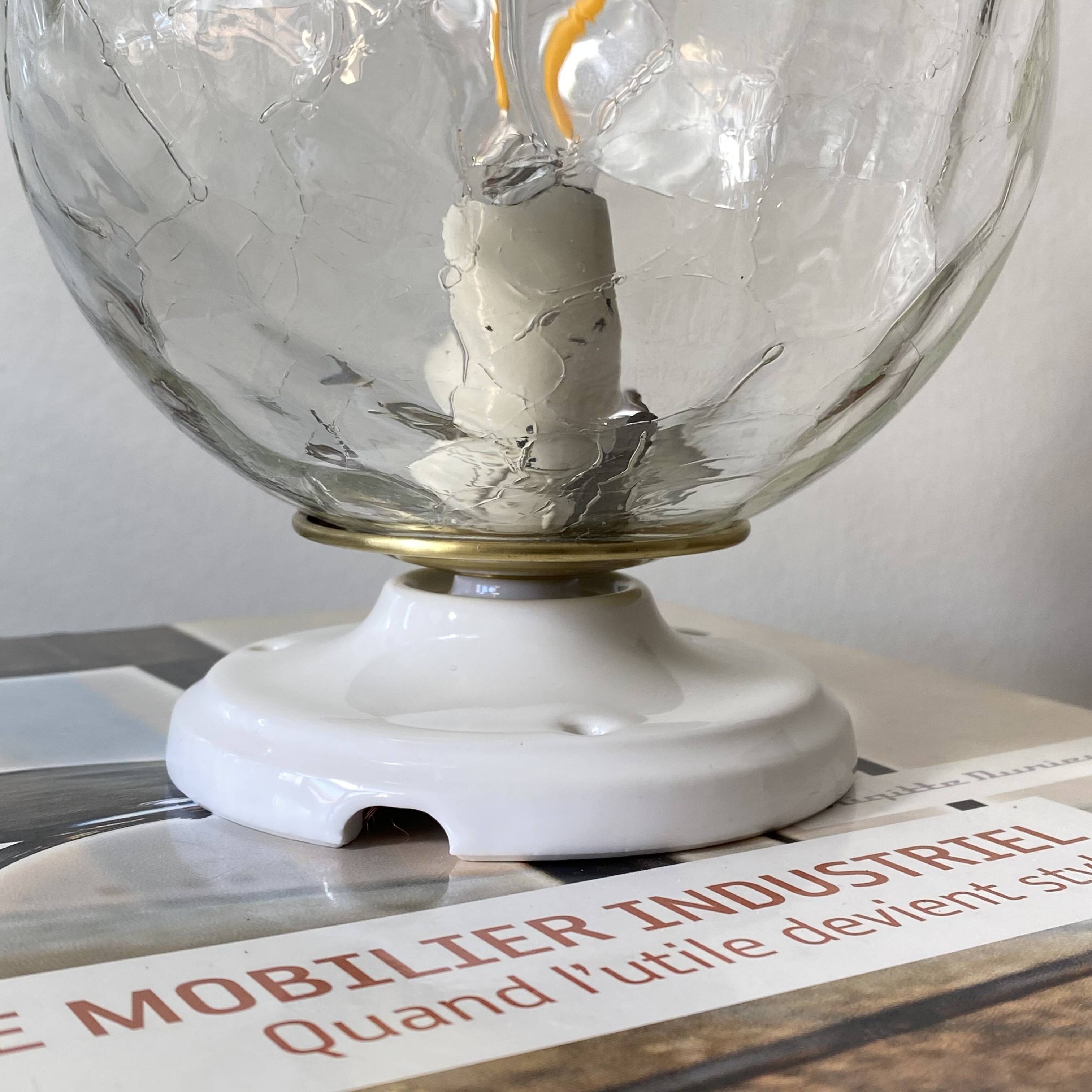 Ceiling light or wall light with cracked glass globe, 15 cm, porcelain rose.