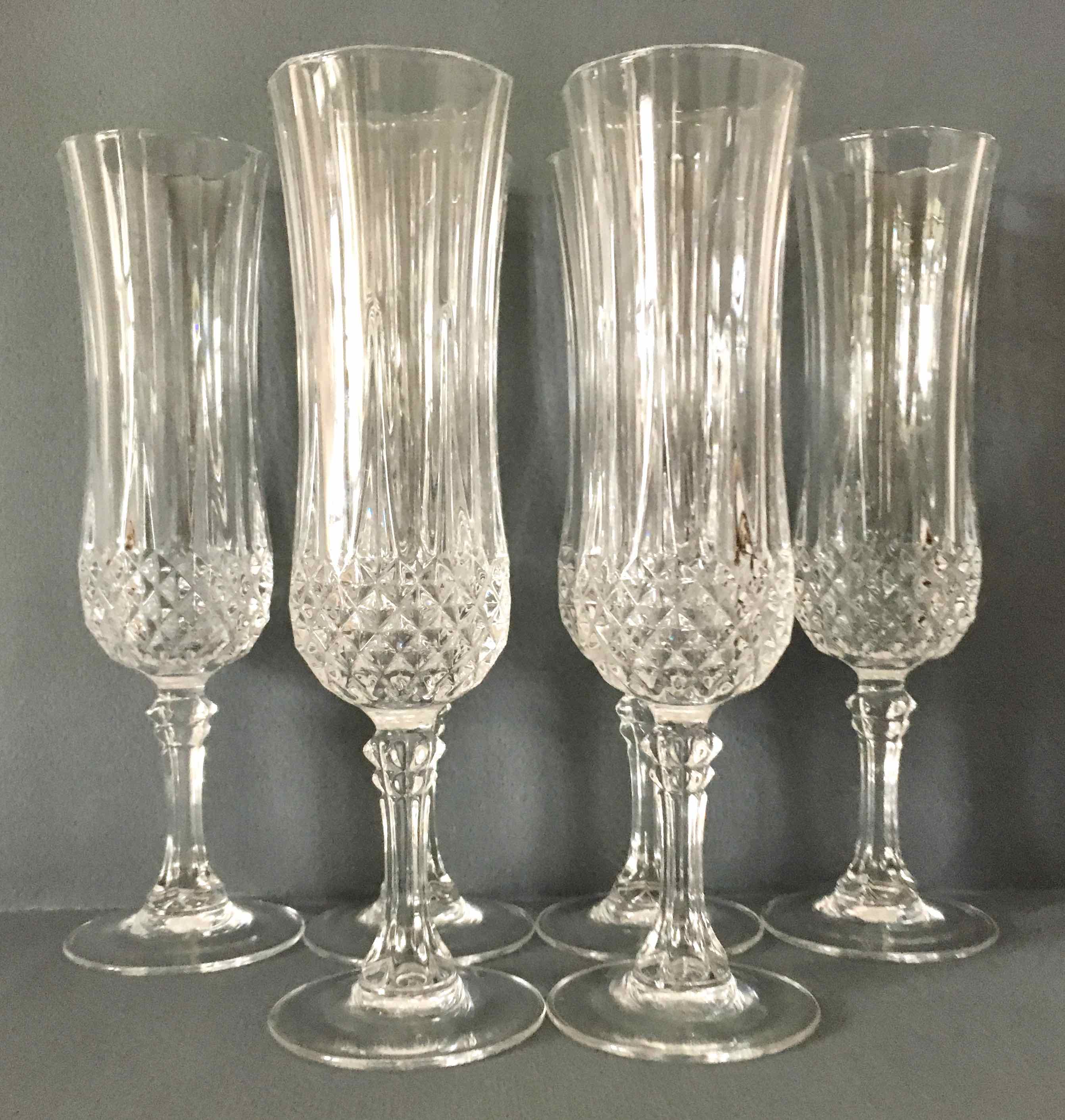 Set of 6 crystalline champagne flutes cut