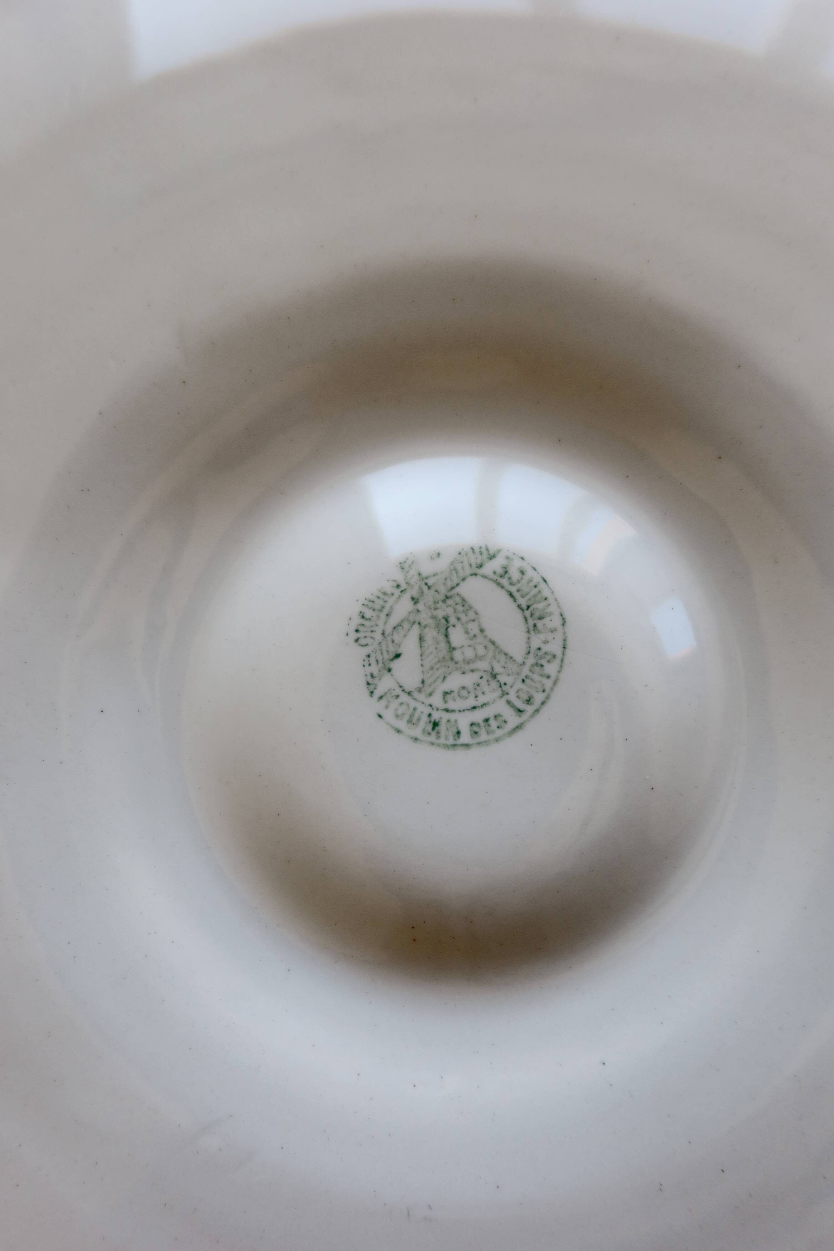 4 vintage oyster plates Moulin des Loups earthenware in blue-grey gradient