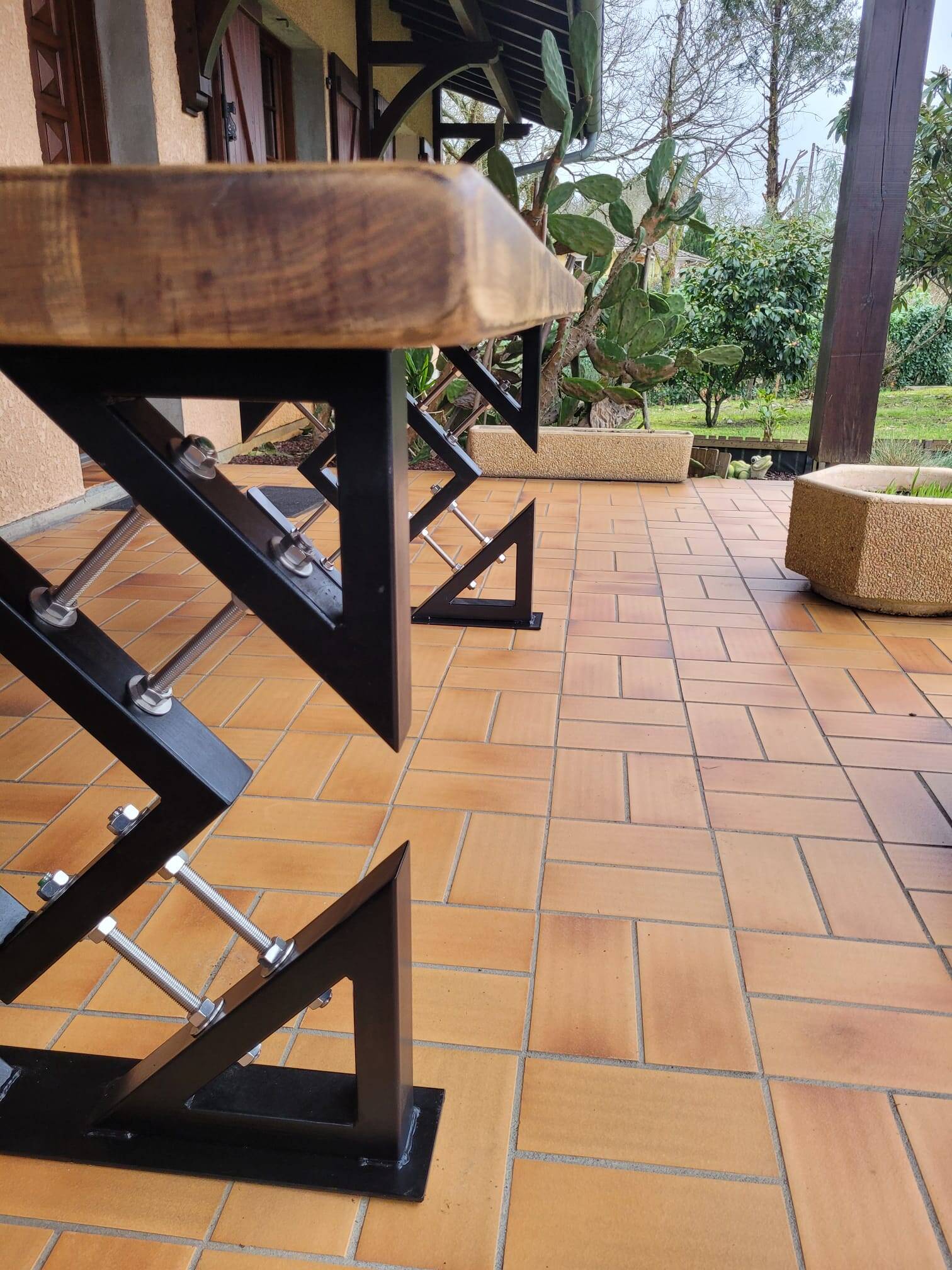 Unique table – antique solid oak top & contemporary base