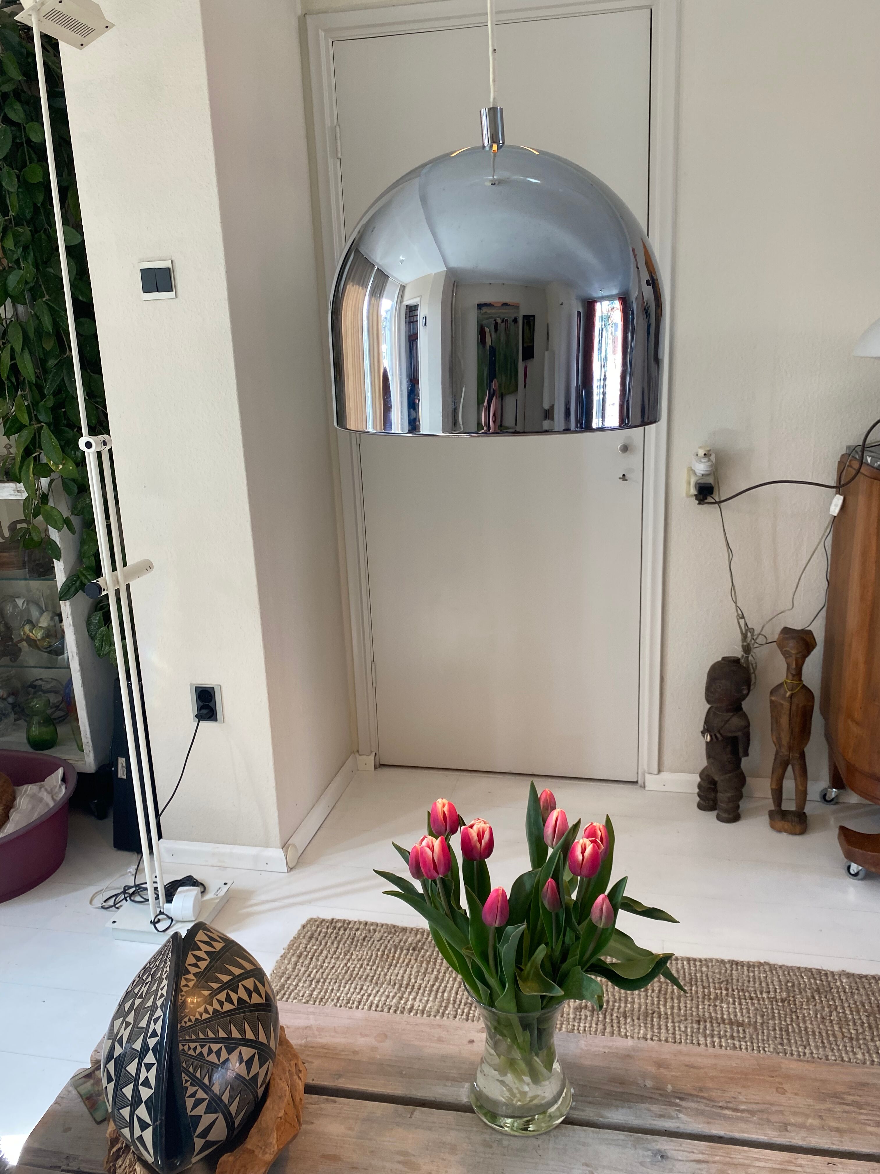 Large Mid-Century Space Age Bell Pendant in Chrome from Staff, 1970s