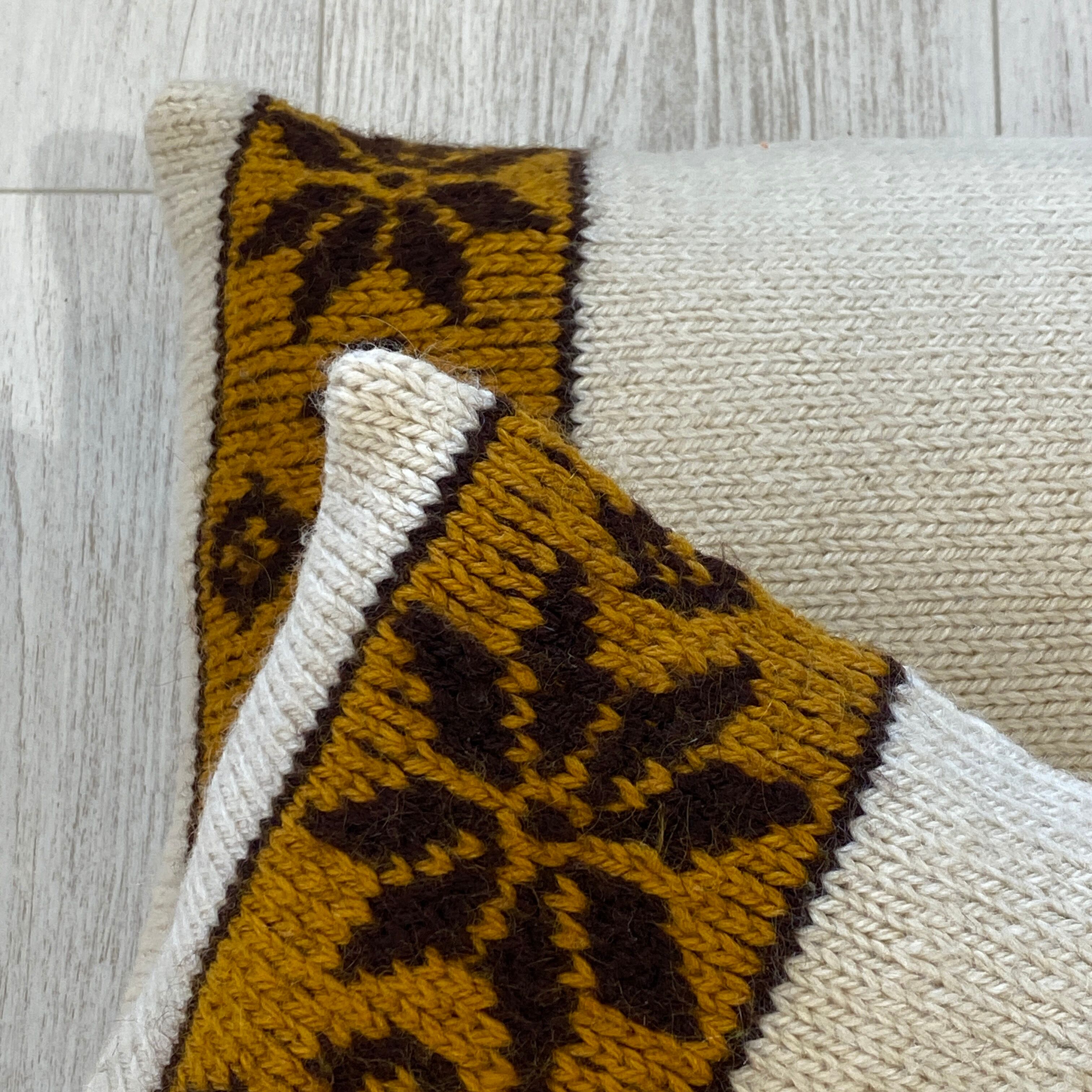 Pair of vintage retro wool knitted cushions
