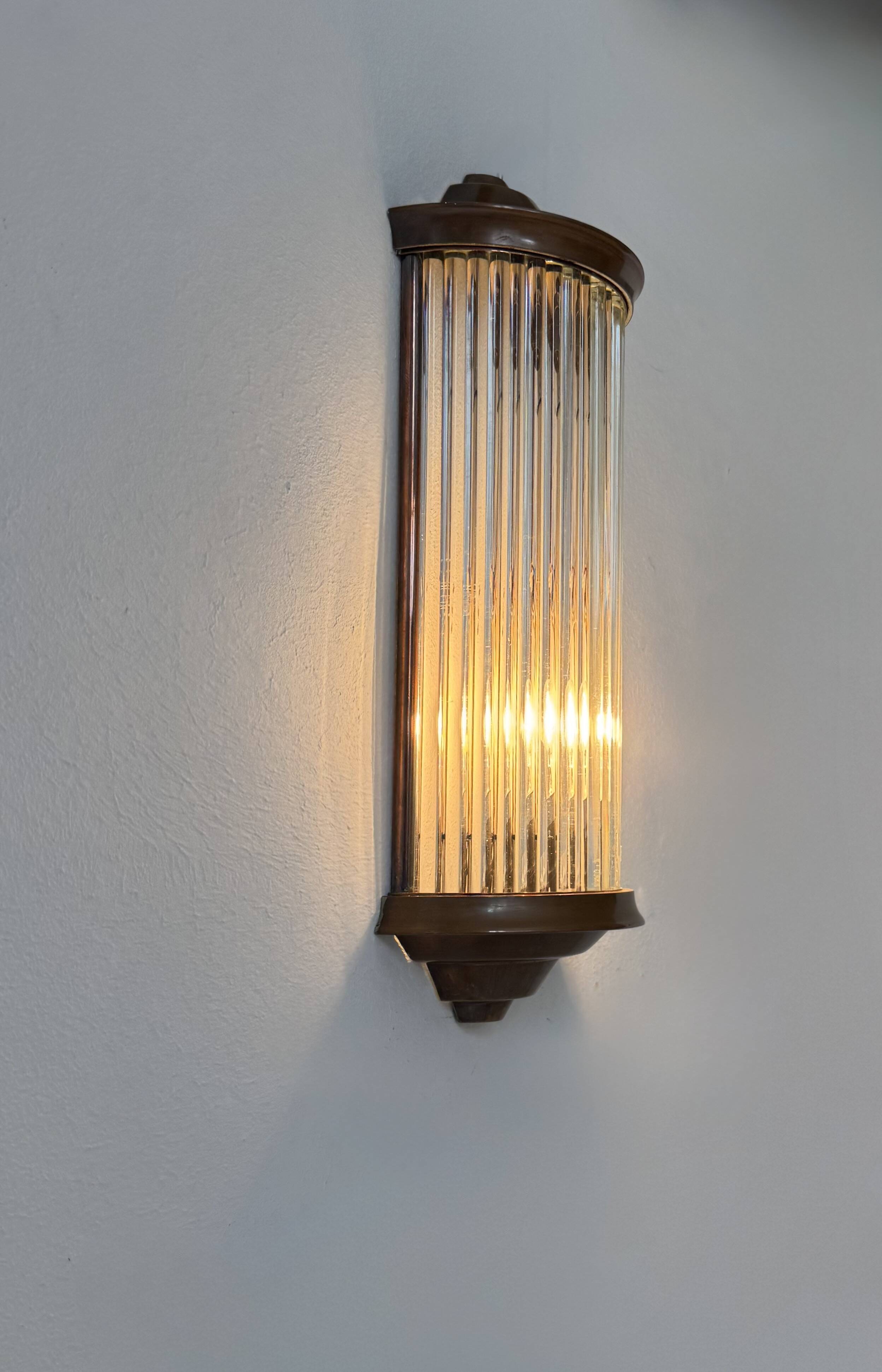 Vintage wall sconce, copper and glass, France, 1940