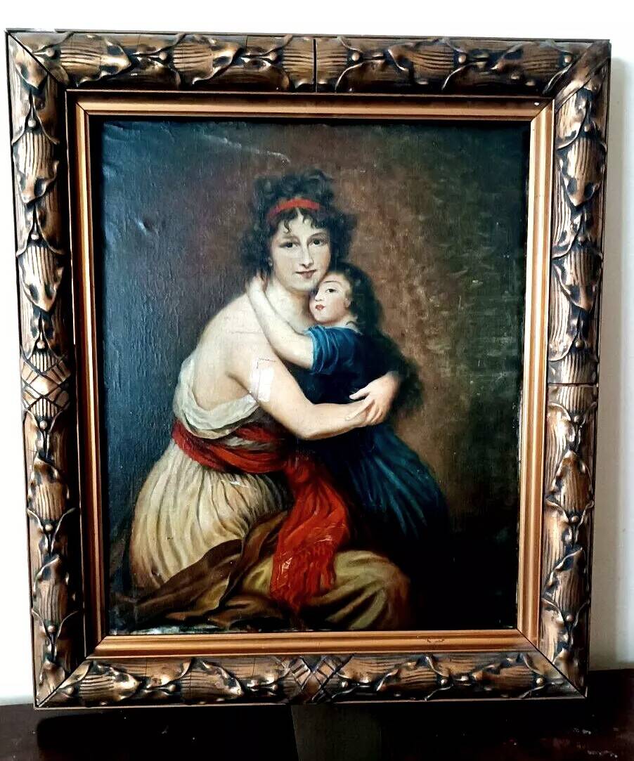 Antique Family Portrait Painting 19th Century "Lebrun"