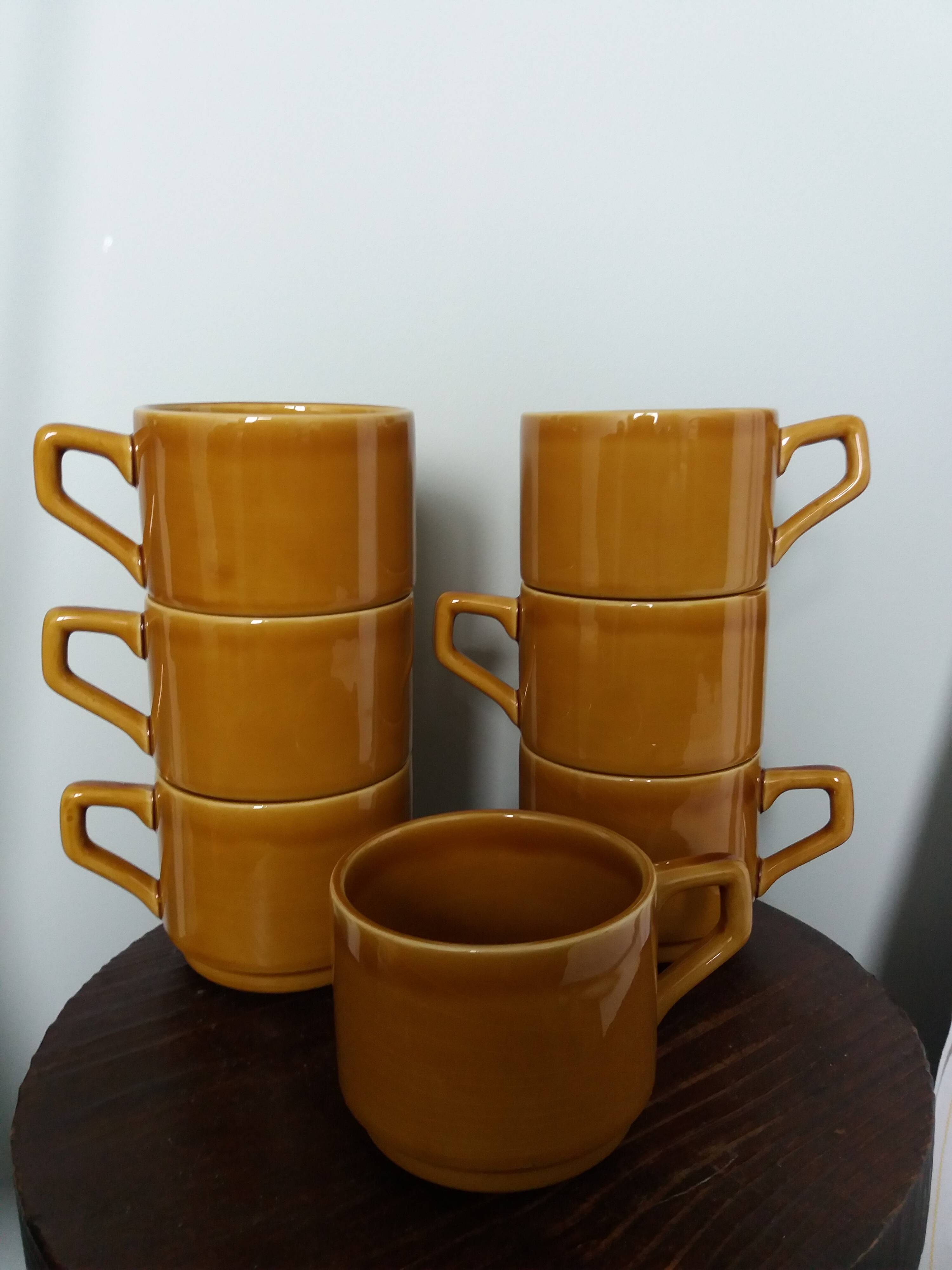 7-cup bistro coffee set in caramel mustard color