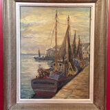 oil on panel signed Crismane - Fishing port, Brittany