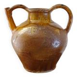 Céramique ancienne française en orjol ou cruche à glaçure rouge et jaune