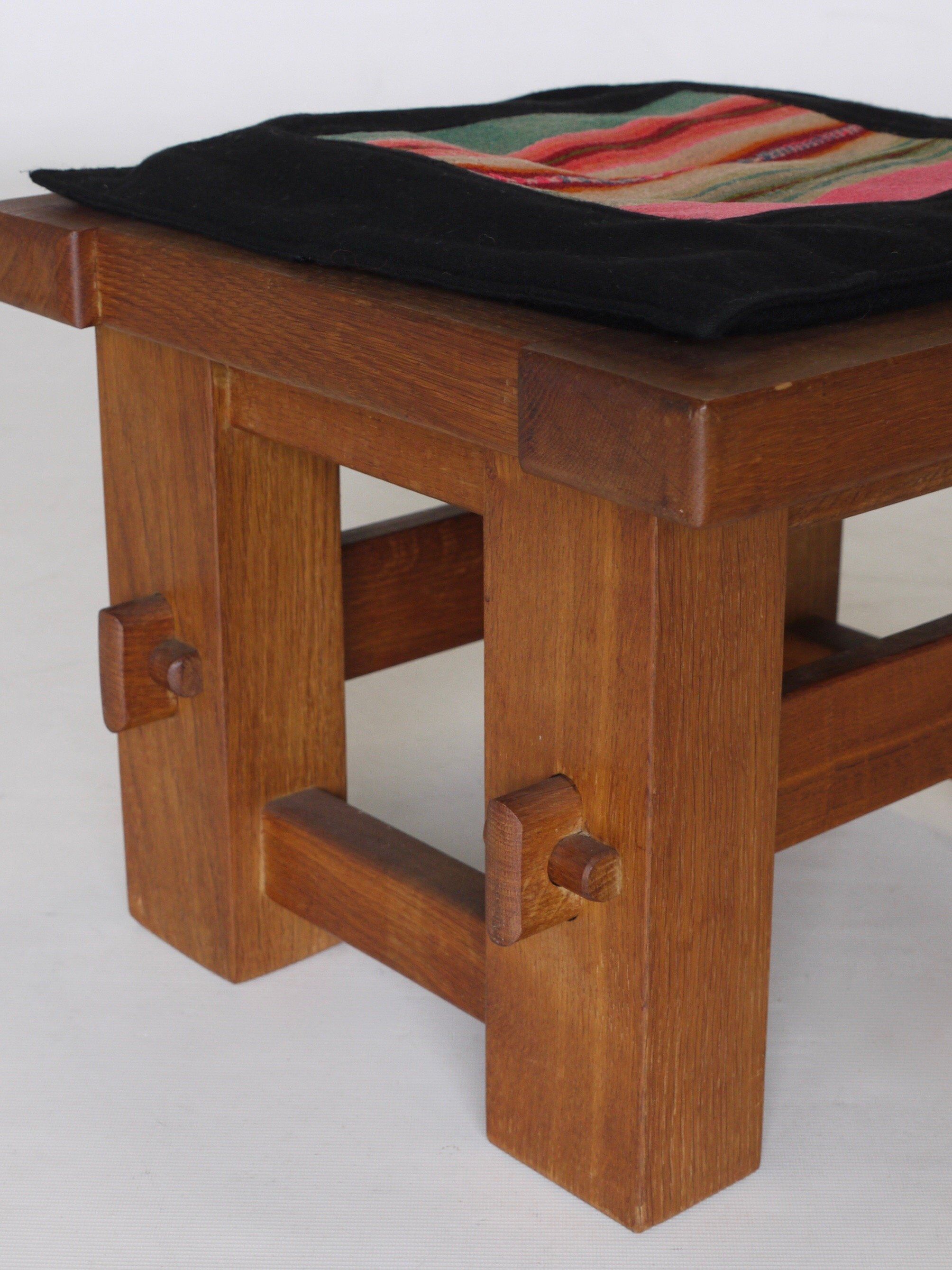Vintage Modernist Wooden Oak Stool