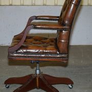 Restored leather captain's Chesterfield chair