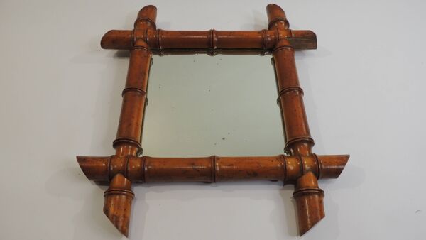 Miroir ancien au mercure et bois tourné imitant le bambou, XIXe s