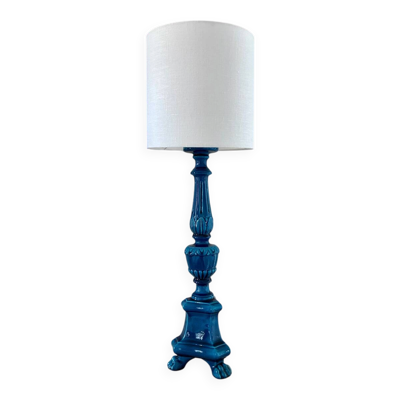 Lampe signée Pol Chambost en céramique turquoise, 1960