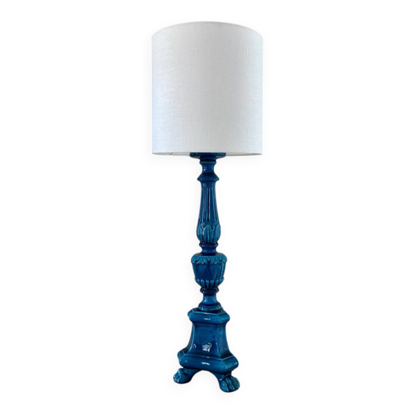 Lampe signée Pol Chambost en céramique turquoise, 1960