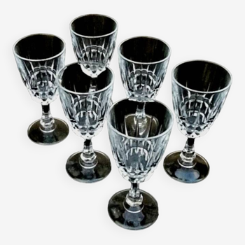 6 verres taillés  cristal d' arques france modèle pompadour années 1970