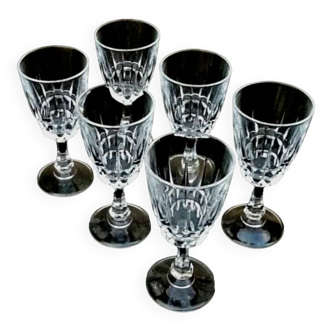 1970s 6 cut glasses cristal d'arques france pompadour model