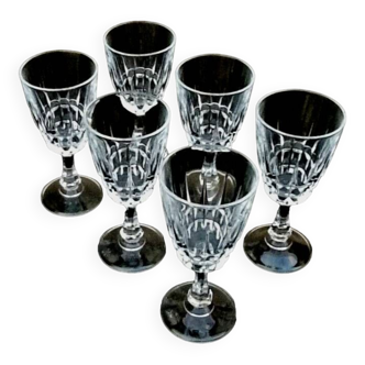 6 verres taillés  cristal d' arques france modèle pompadour années 1970