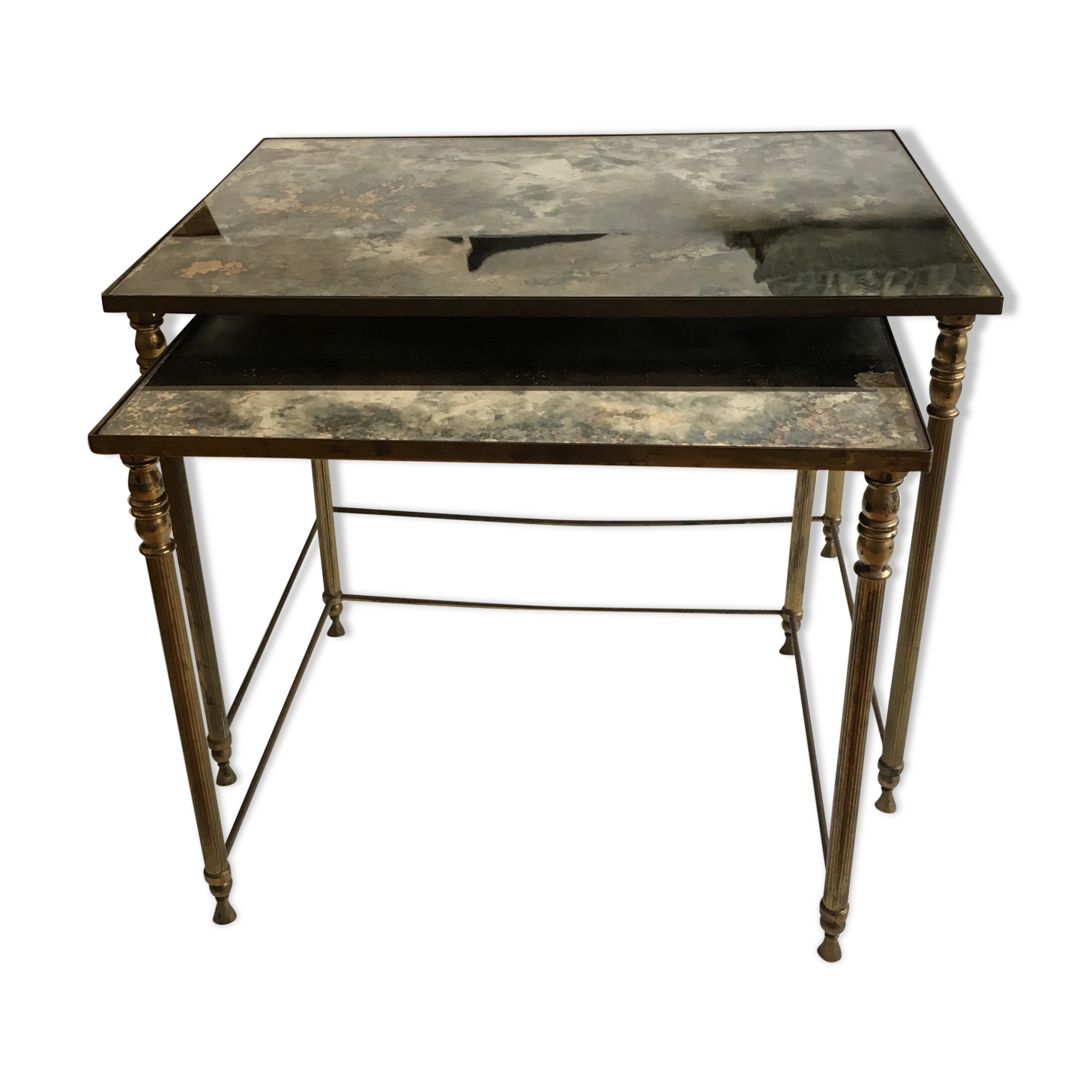 Brass and glass mirrored nesting tables