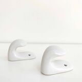 Pair of bathroom hooks or kitchen in white ceramic 1950