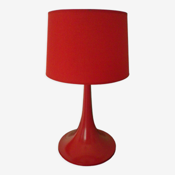 Lampe à poser, pied métal rouge, abat jour rouge, années 70