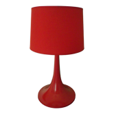 Lampe à poser, pied métal rouge, abat jour rouge, années 70