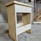 Vintage wooden stool side table creamy white