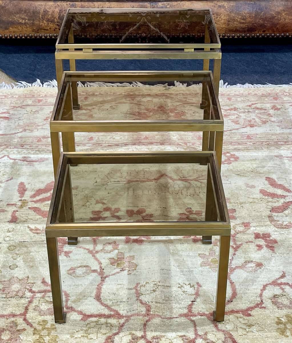 Set of 3 brass nesting tables by Guy Lefevre for Maison Jansen