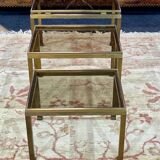 Set of 3 brass nesting tables by Guy Lefevre for Maison Jansen