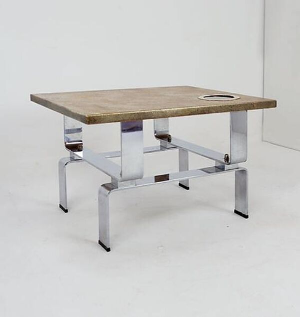 Table basse en laiton gravé à l'acide et pierre d'agate par Christian Krekels