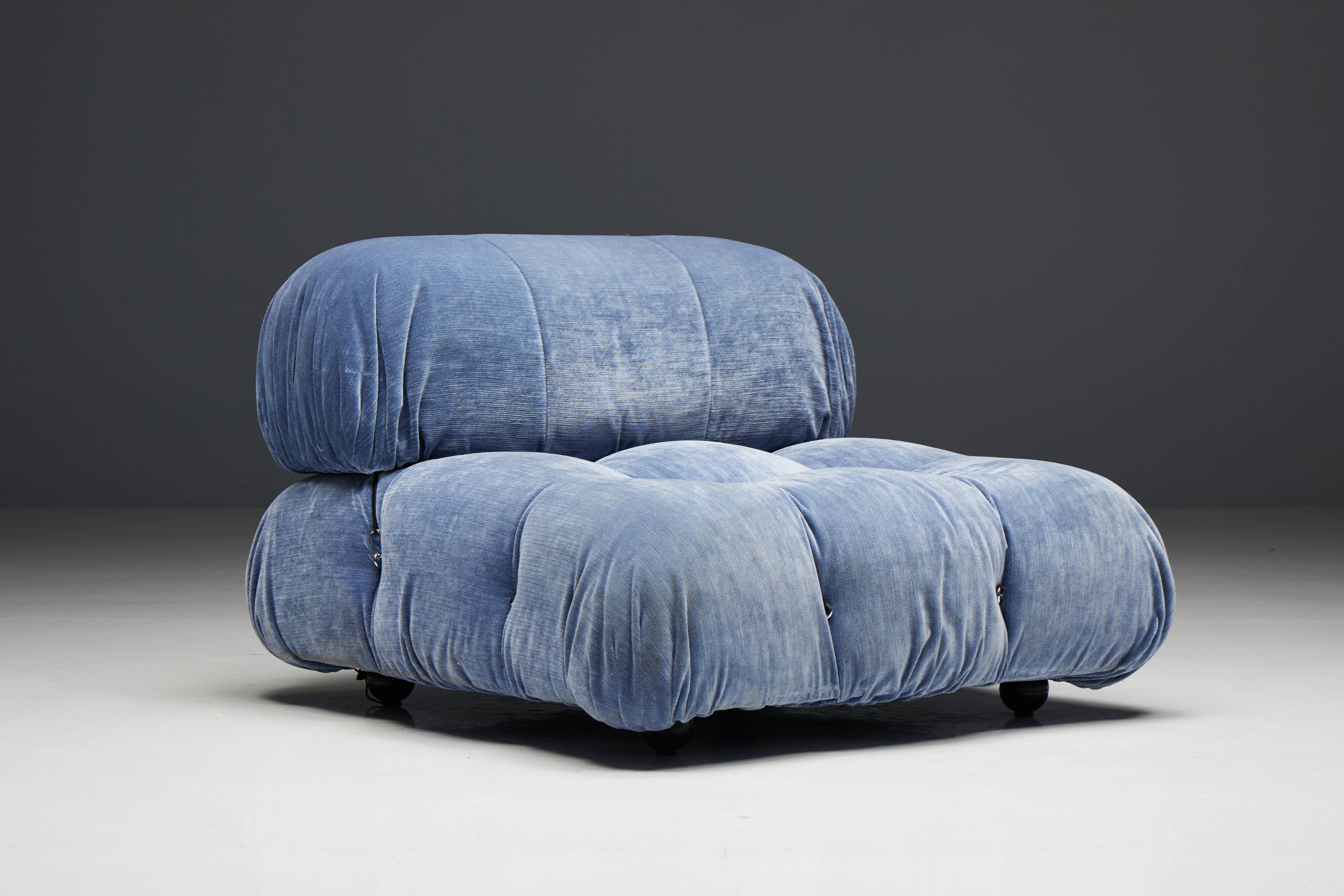 Blue Velvet Camaleonda Sofa by Mario Bellini for B&B Italia, Italy, 1970s
