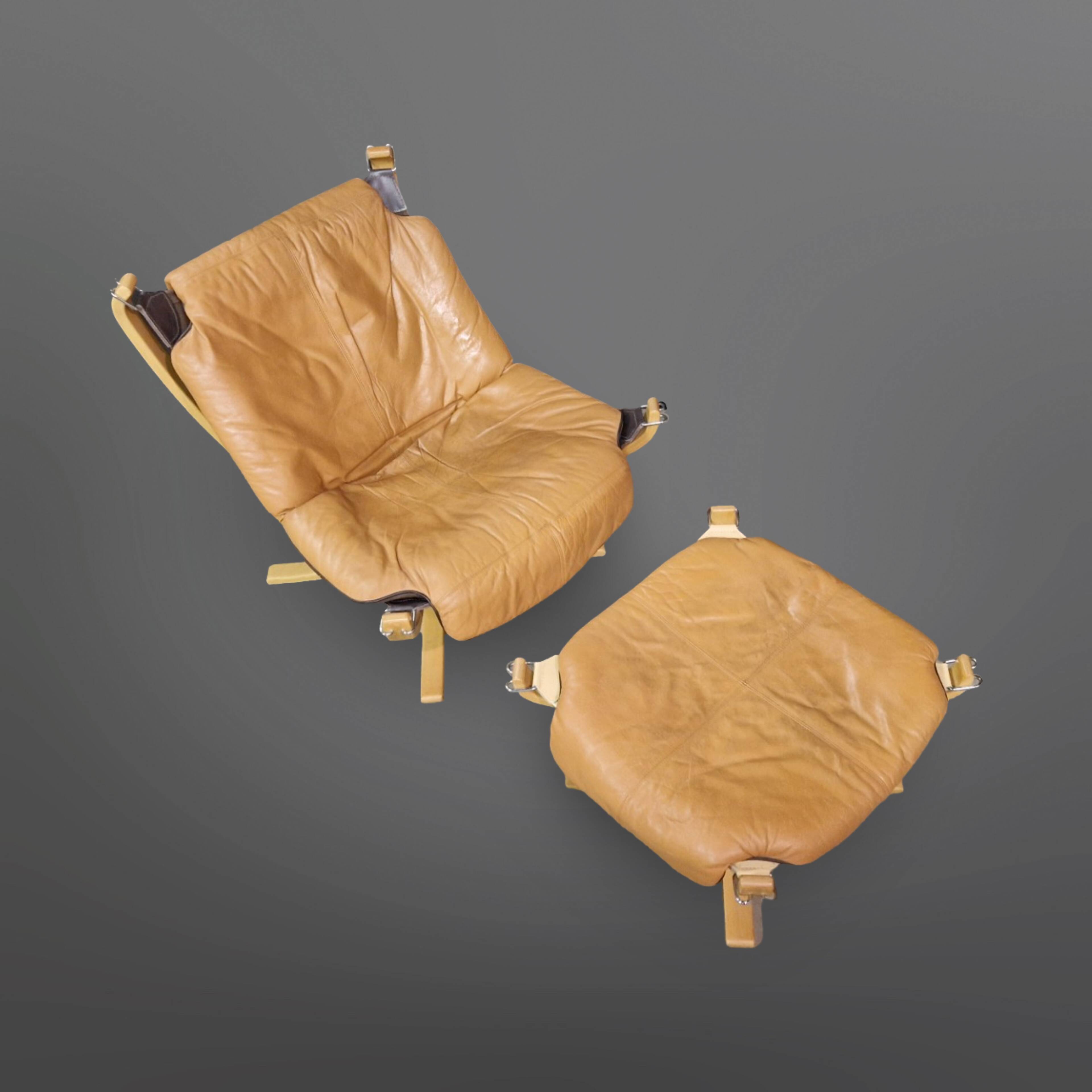 Fauteuil lounge et ottoman Falcon de Sigurd Ressel pour Vatne, Norvège 1970