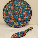 Dish and pie server in Longwy enamel.