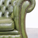 Canapé chesterfield 2,5 places en cuir de vache vert
