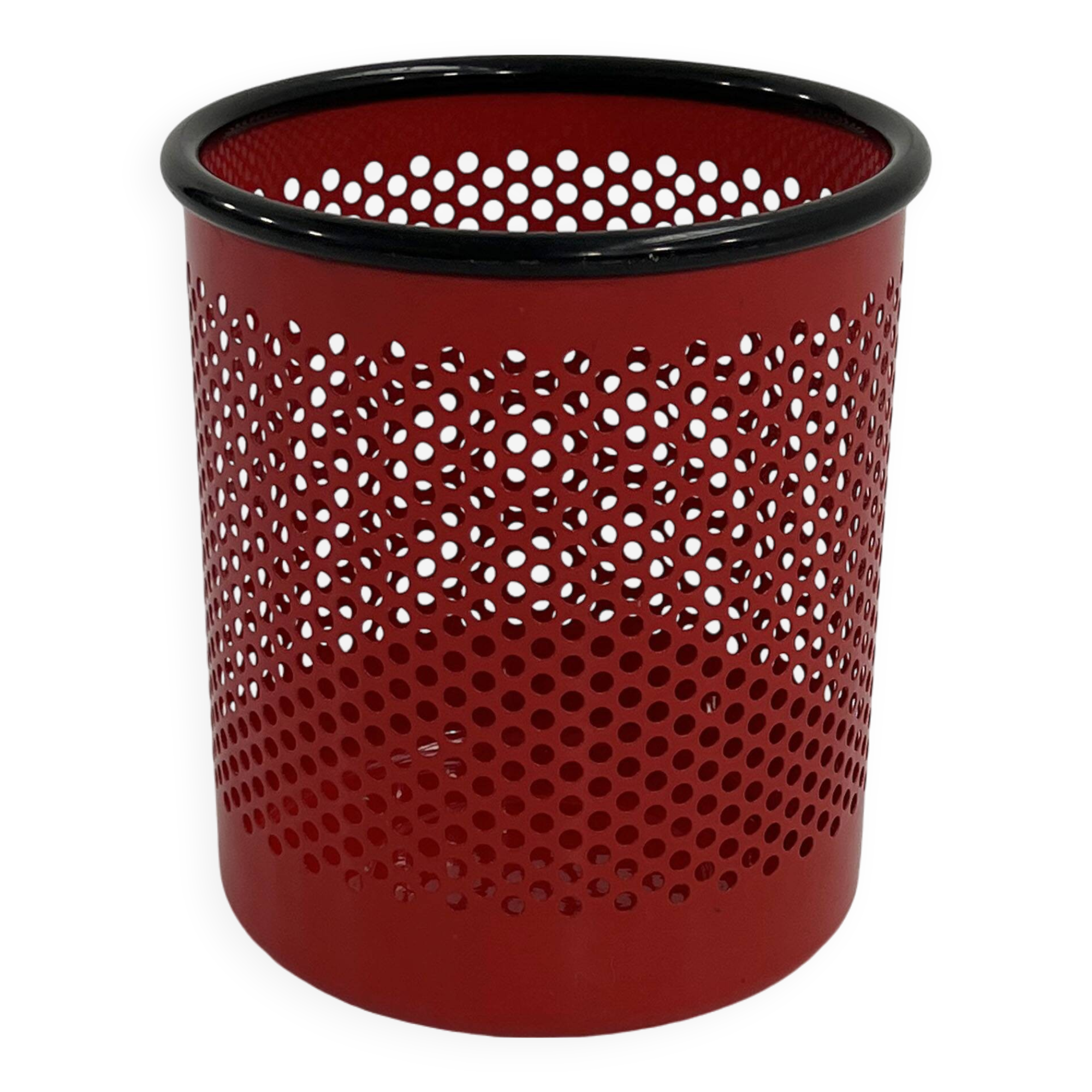 Red metal waste paper basket by R.Barbieri & R. Marianelli for Rexite, 1980