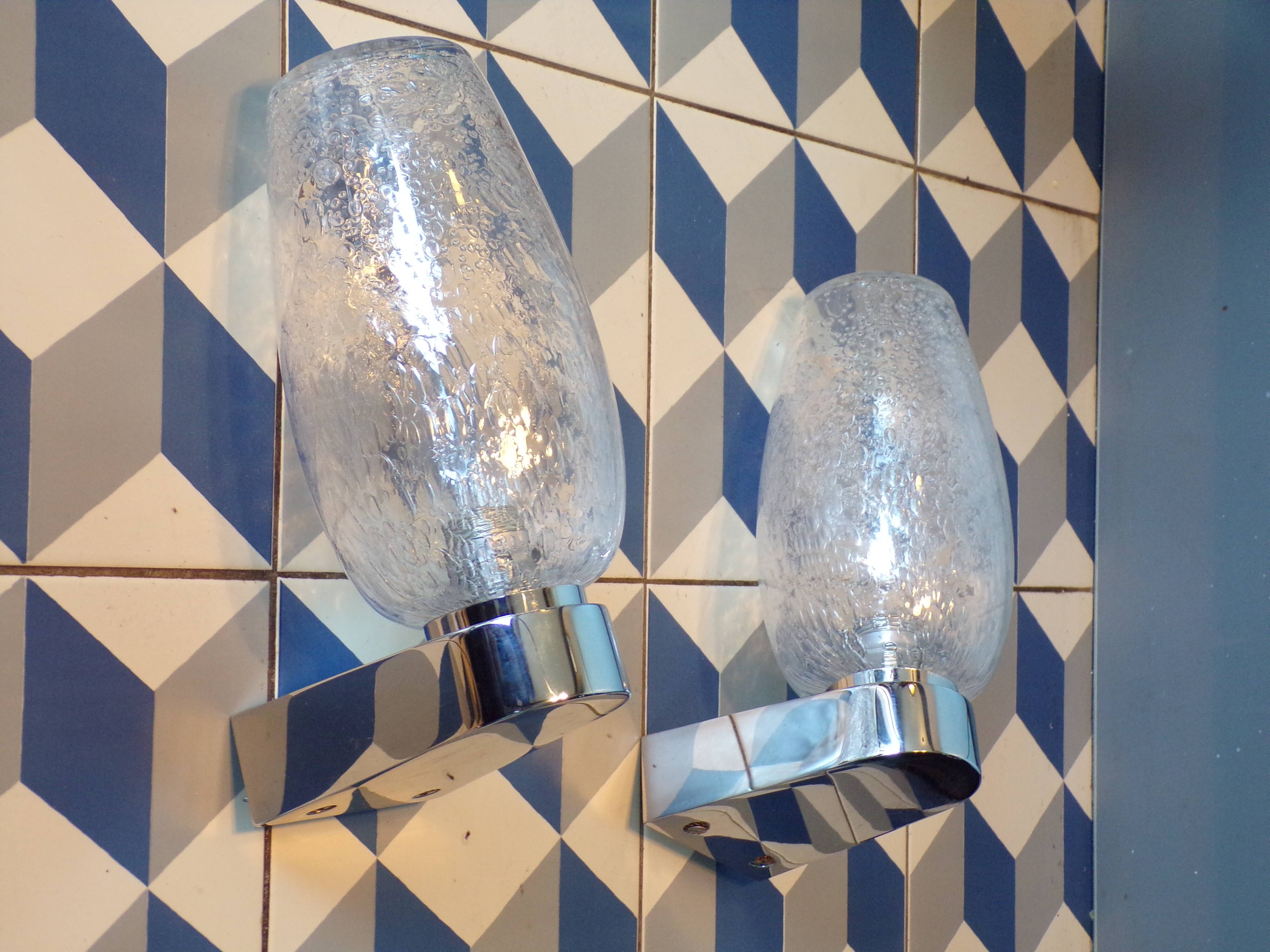 Pair of Keuco wall lights in bubbled glass