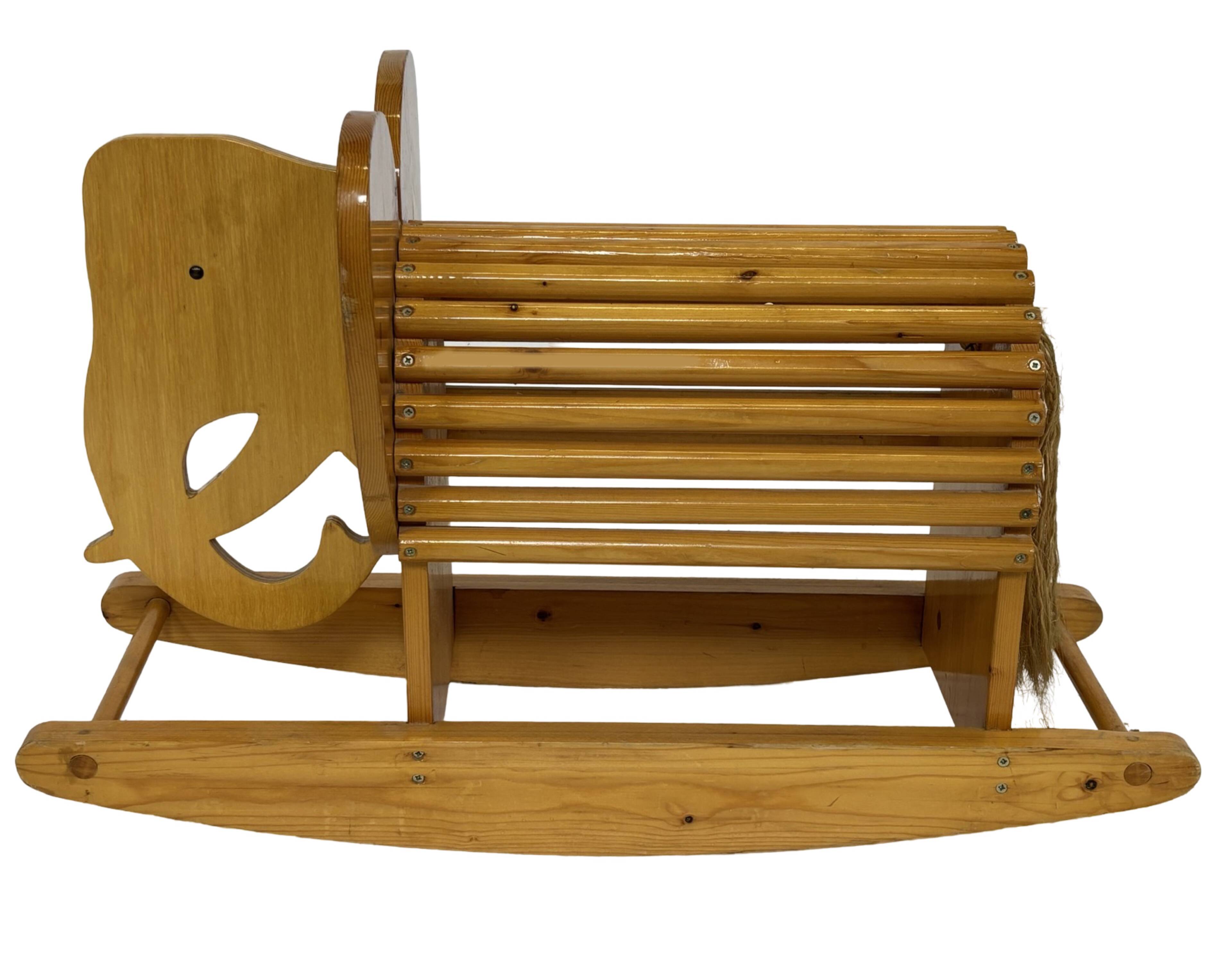 Vintage Swedish design Wooden Rocking Elephant 80's design