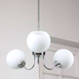 Vintage italian chrome and opaline chandelier, 70s