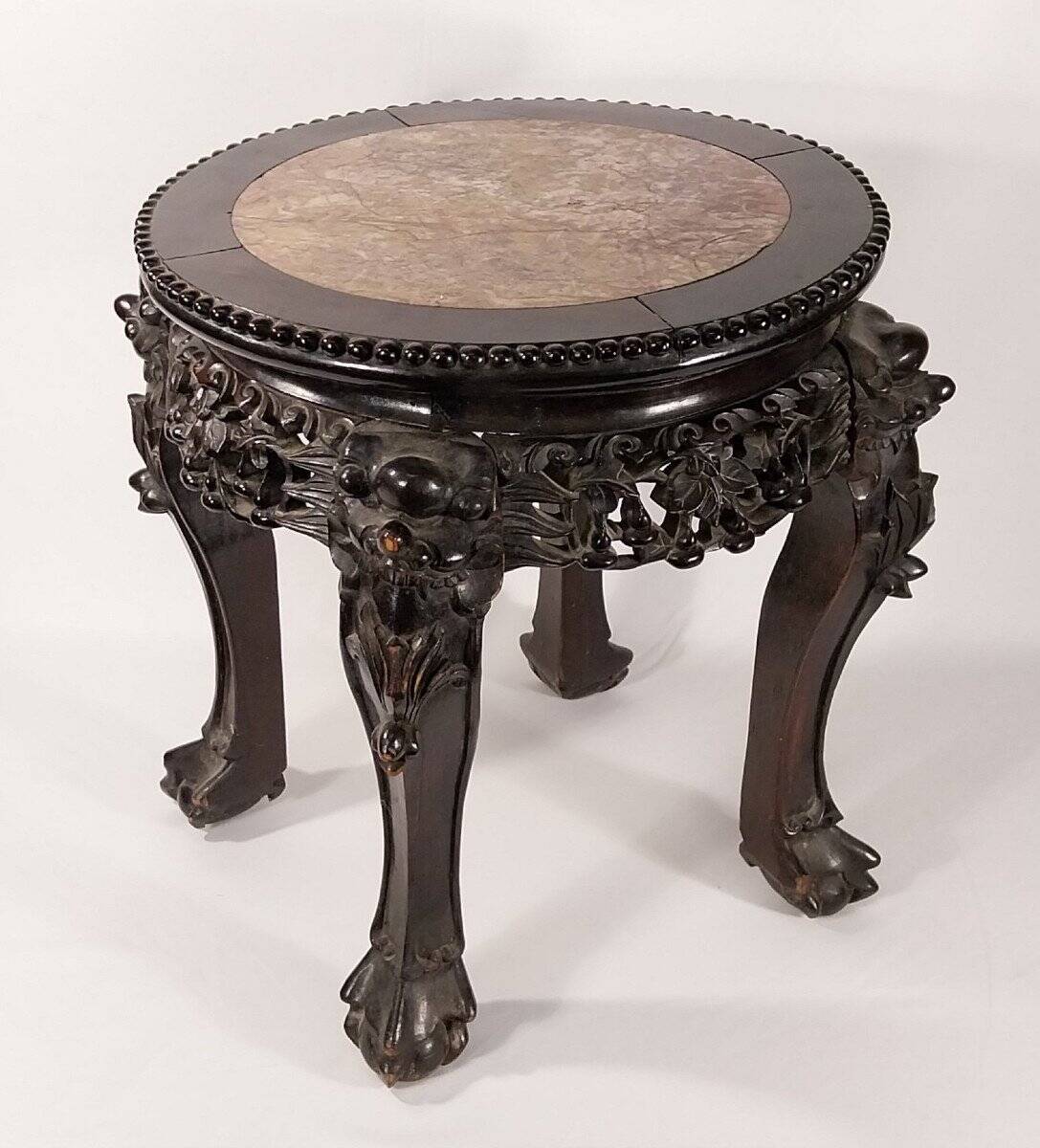 China, 19th century ironwood and marble pedestal coffee table