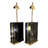 Paire de lampes à poser laquées noir et laiton, ca 1970