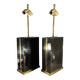 Pair of black lacquered and brass table lamps, circa 1970