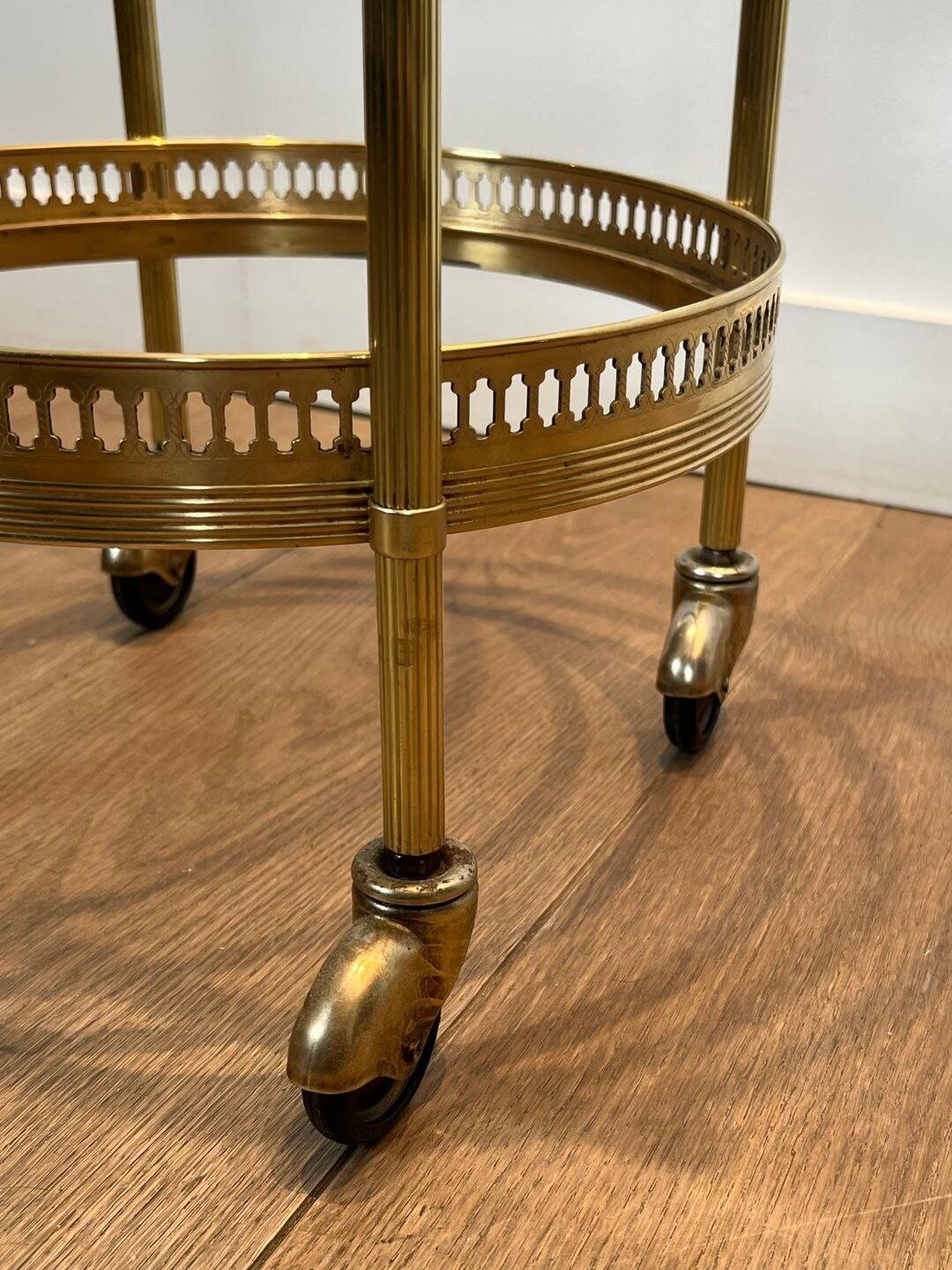 Pair of Art Deco Round Rolling Tables with Removable Tops, Maison Jans