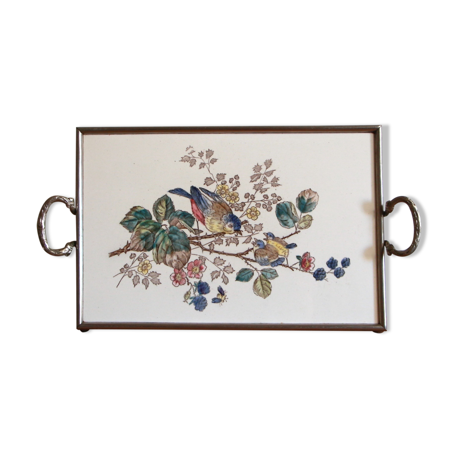 Ceramic and metal bird tray