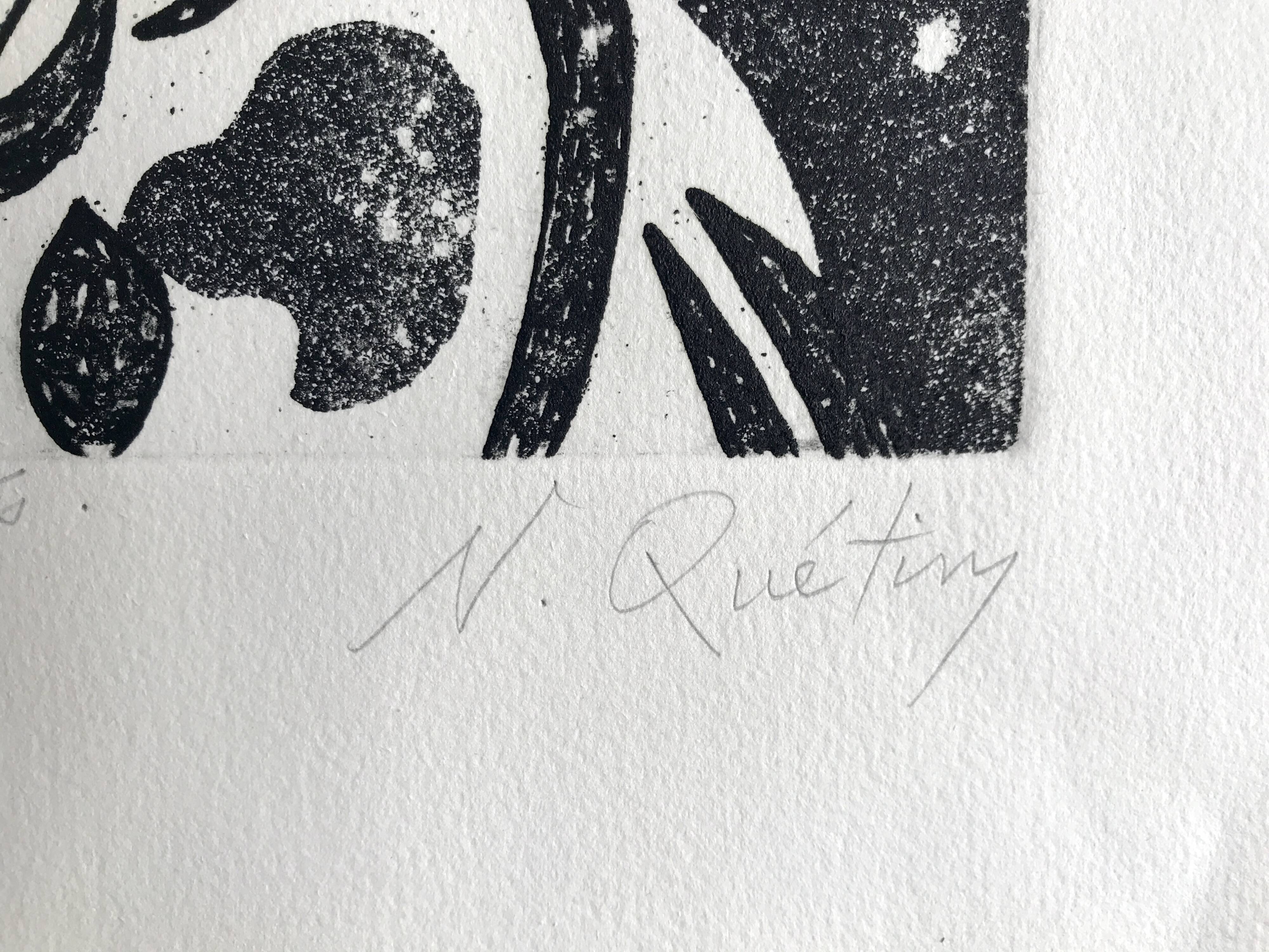 Nicole quétin, the grass lights up its lights, c. 1990. etching signed in pencil