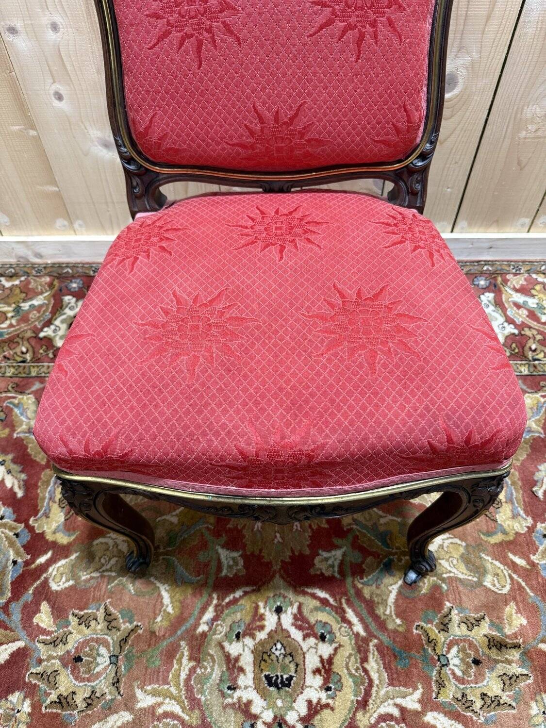 Set of 6 Louis XV style chairs in walnut and brass.