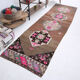 Geometric brown oushak runner rug, 97x326cm