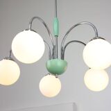 Mid-century Italian Chrome and Opaline Chandelier