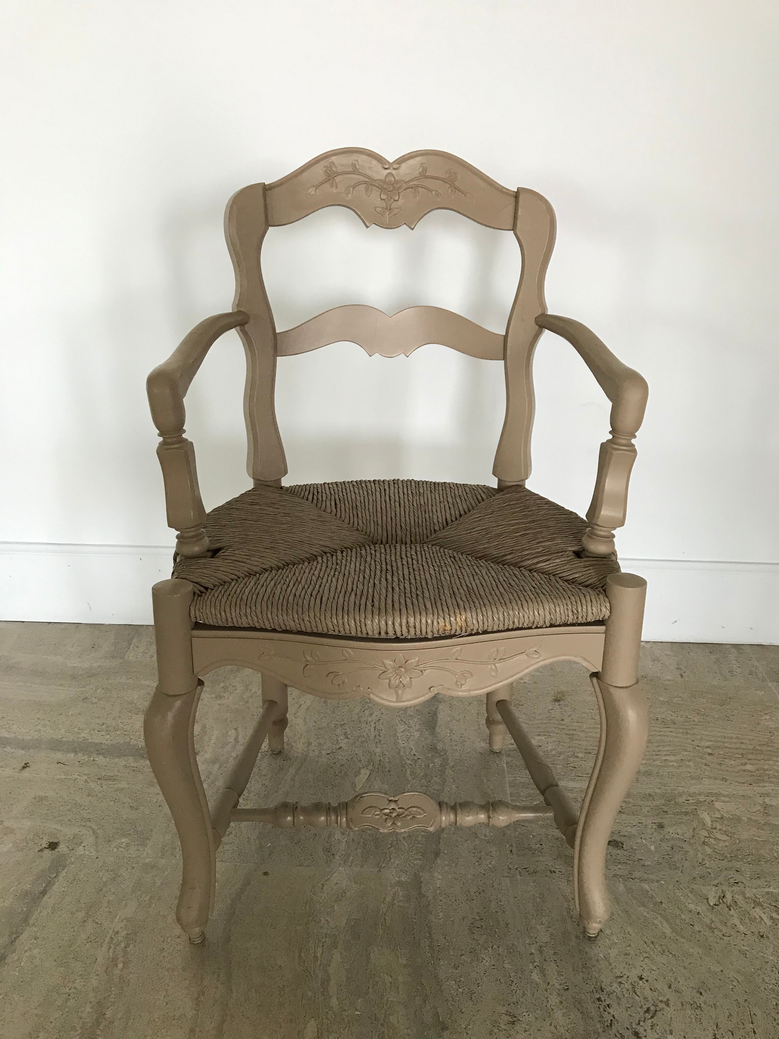 Lot of six painted and moulded wooden Provençal armchairs
