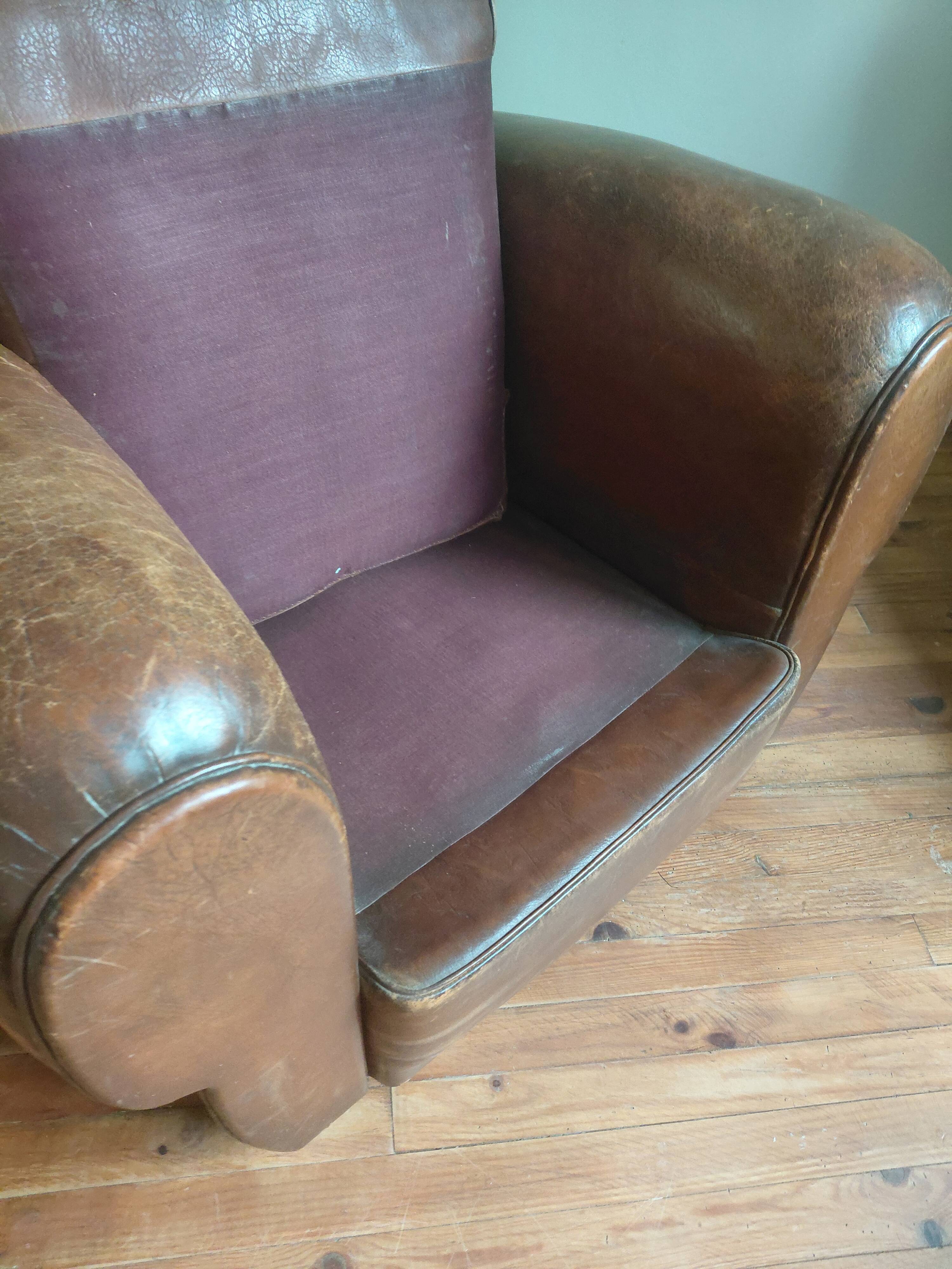 Club armchair, patinated leather