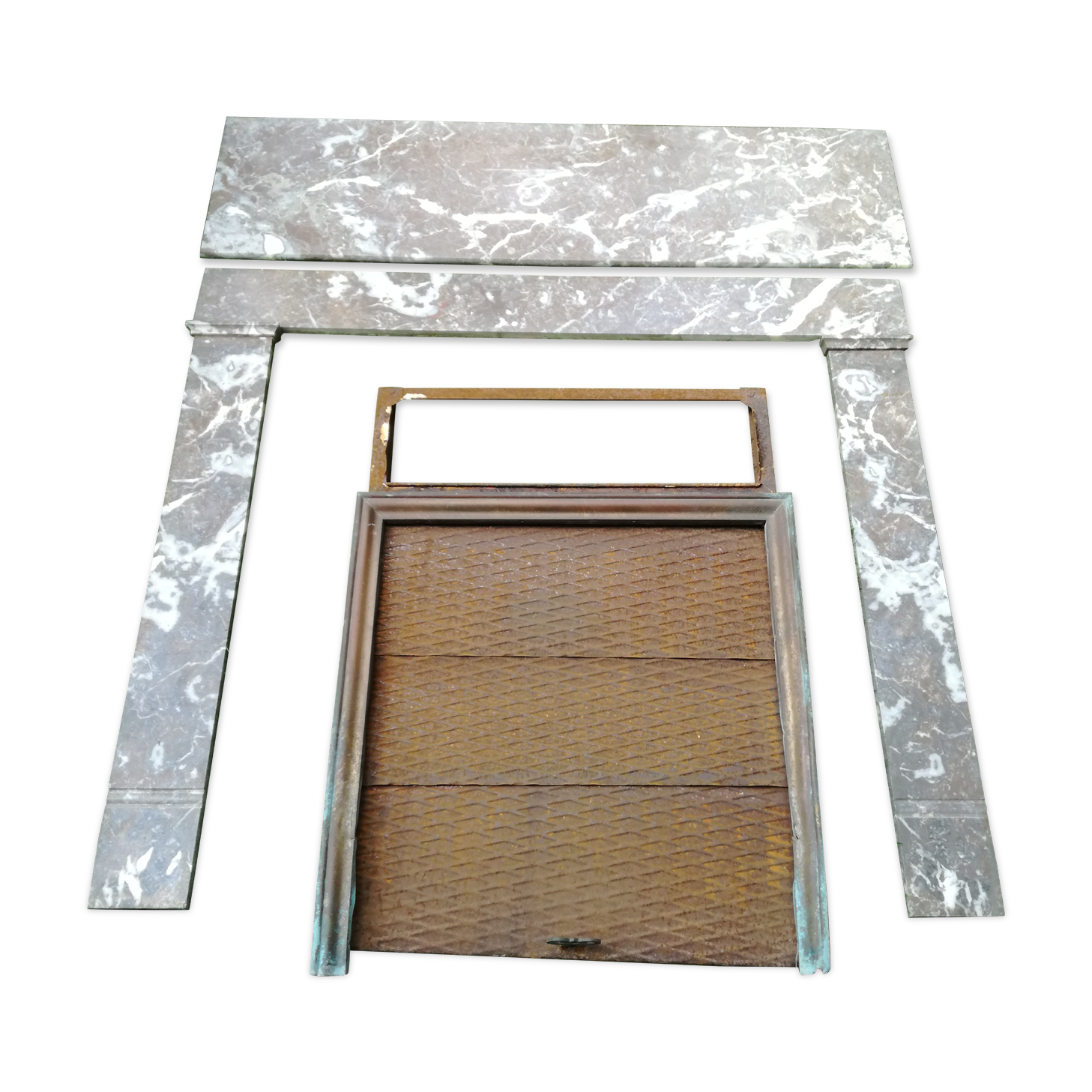 Grey marble fireplace