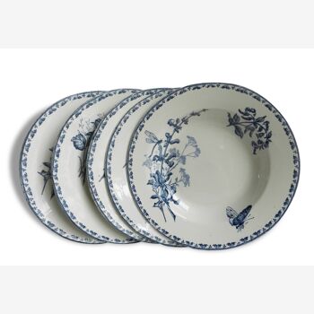 U&C Sarreguemines 6 assiettes à soupe modèle carmen fleurs bleues assorties