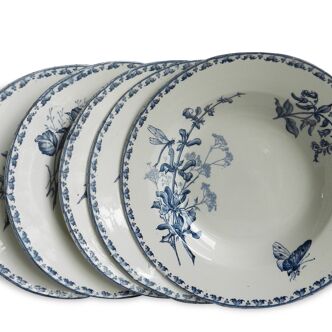 U&C Sarreguemines 6 assiettes à soupe modèle carmen fleurs bleues assorties